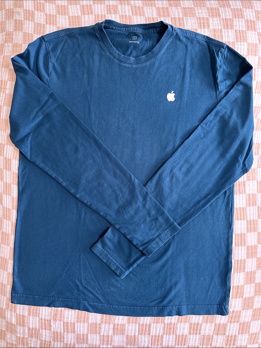 Apple Store Employee Long-Sleeve Crew Shirt in Deep Teal with White Apple Logo